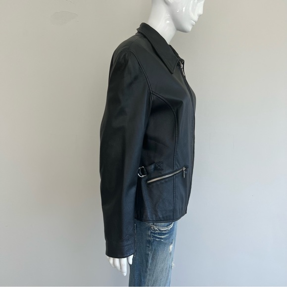WILSONS Leather Women Black Leather Adjustable Straps Long Sleeves Jacket Sz M - Picture 4 of 16